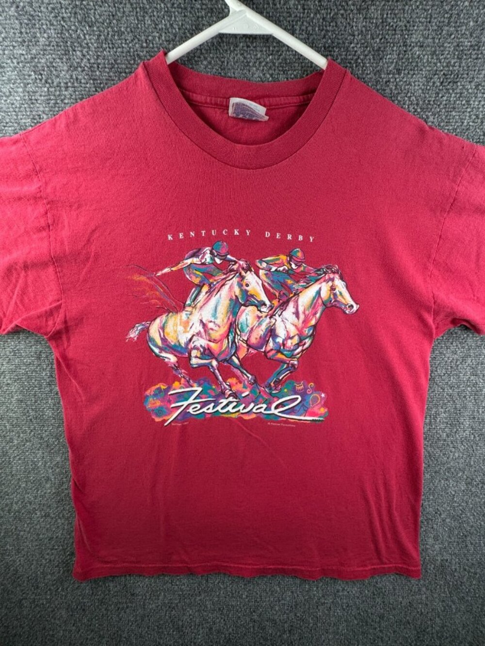 VTG Kentucky Derby 1997 Red T Shirt USA Large Short Sleeve Cotton Horse Racing - Picture 1 of 15
